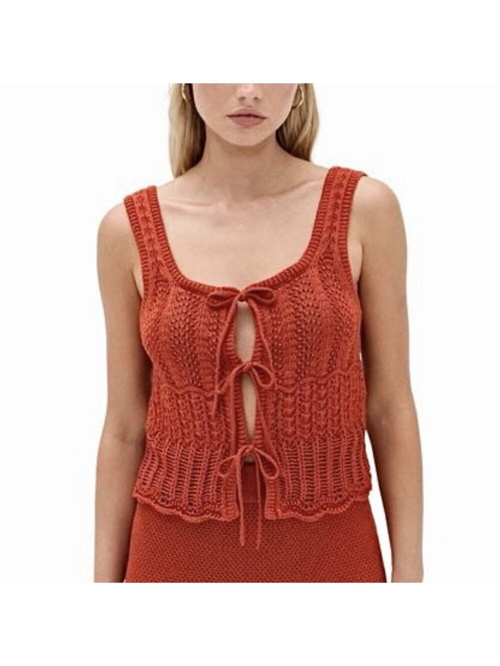 Madewell Red Pointelle Front Tie Sweater Tank Cropped Knit Women’s Size Medium
